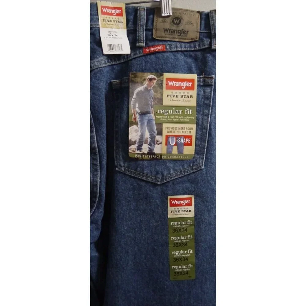 WRANGLER Five Star Premium Denim Blue Jeans 100% Cotton Men's 36 x 34 NEW